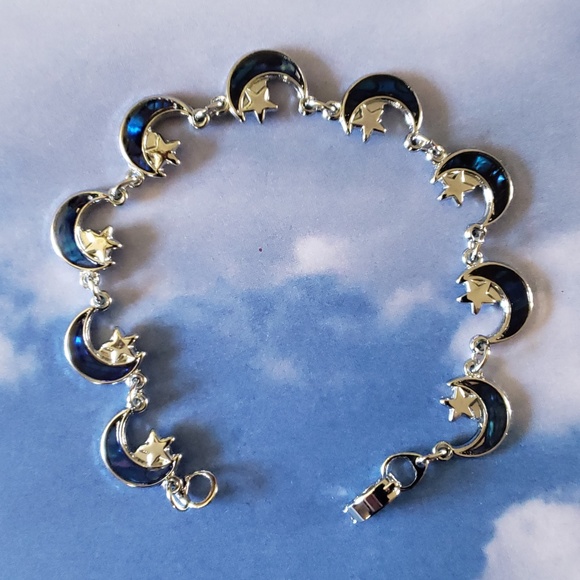 ABALONE Inlay Shell Moon and Star Bracelet,Anklet Paua Shell Link Bracelet - Picture 2 of 5